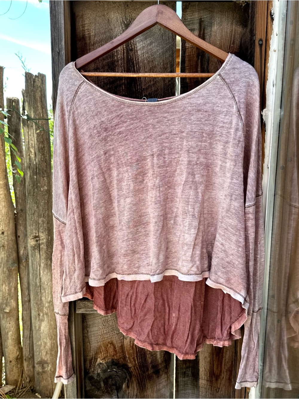 Washed Rose Long-Sleeve Layered Women's Top